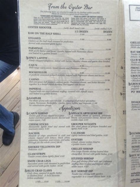 Menu at Peg Leg Pete's pub & bar, Pensacola Beach