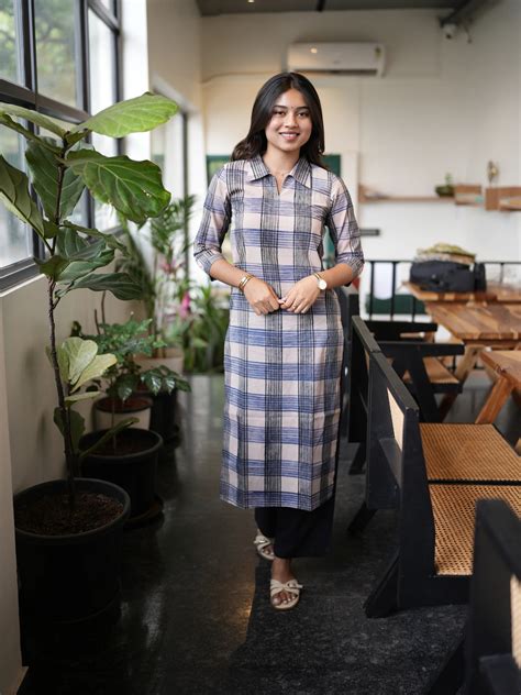 Black n Blue Checked Block Printed COTTON Kurta – BaSaKa