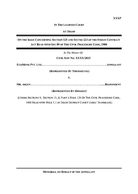 Moot Memo on Indian Contract Act Sections 124, 125, and 223 - Contract ...
