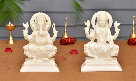 Buy CraftVatika Laxmi Ganesha Idol Marble Murti for Puja Home Diwali ...