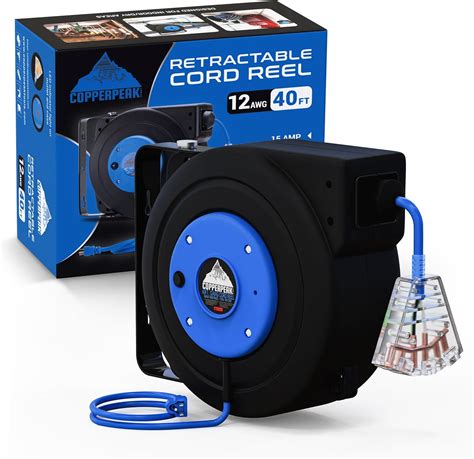 CopperPeak 40 ft Retractable Extension Cord Reel, Ceiling or Wall Mount ...