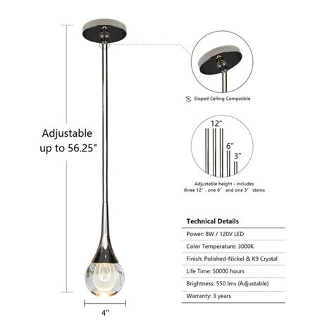 C Cattleya Polished Nickel Modern/Contemporary Teardrop LED Mini ...