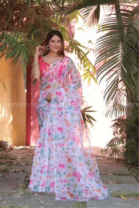 Soft Multi Colour Organza Saree WIth Stitch Blouse – Orgenza Store