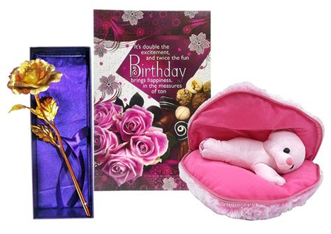 Birthday Gift Combo - Birthday Greeting Card, Artificial Golden Rose ...