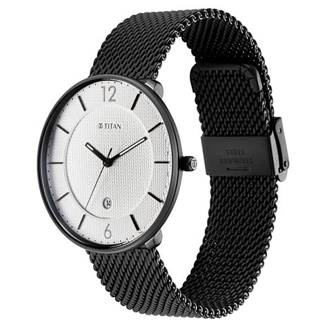 Buy Online Titan Minimals White Analog with Date Stainless Steel Strap ...
