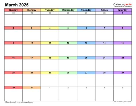 March 2025 Calendar | Templates for PDF, Excel and Word