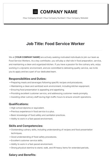 Free Food Service Worker Job Description Template to Edit Online