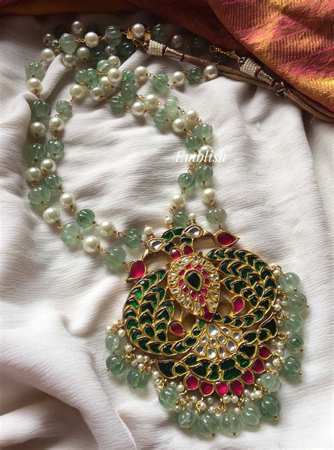 Kundan jadau pumpkin beads double Peacock neckpiece