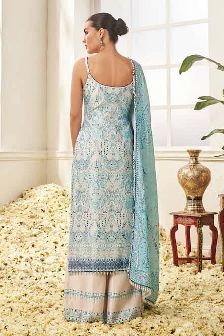 Buy White Satin, Velvet, Chiffon Pearls V-neck Floral Paisley Printed ...