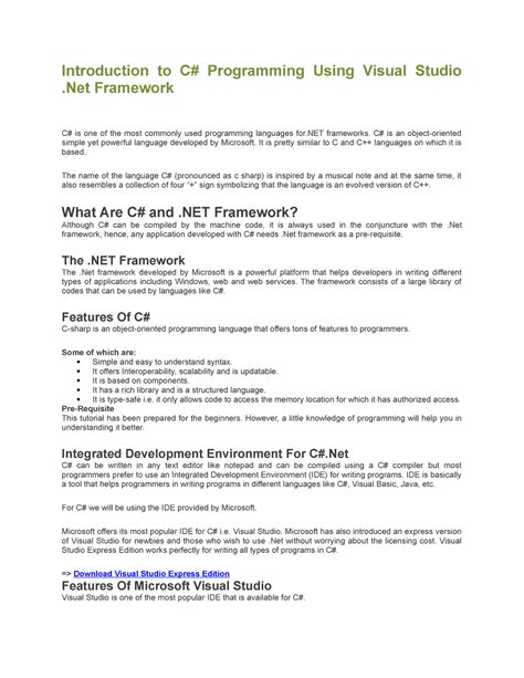 Introduction to C# Programming - Net Framework C# is one of the most ...