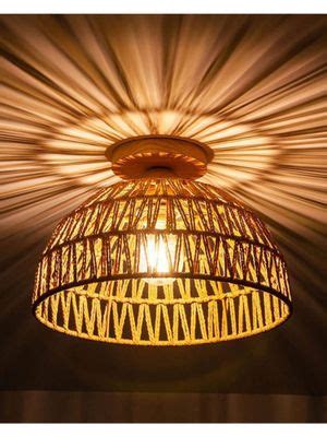 Buy Homesake Rattan11" Semi Flush Mount Ceiling Light,White Online