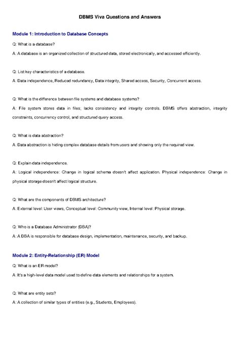 DBMS 101: Comprehensive Viva Questions & Answers Guide - Studocu