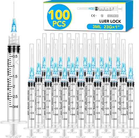Amazon.com: 100 Pack Disposable 3ml/cc Lab Syringes with 23Ga 1 Inch ...