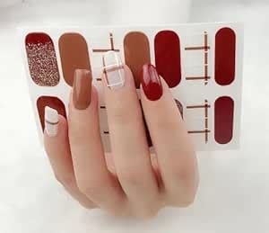 Easy Nail Art Stickers Red Glitter Stripe Design self Adhesive Nail ...