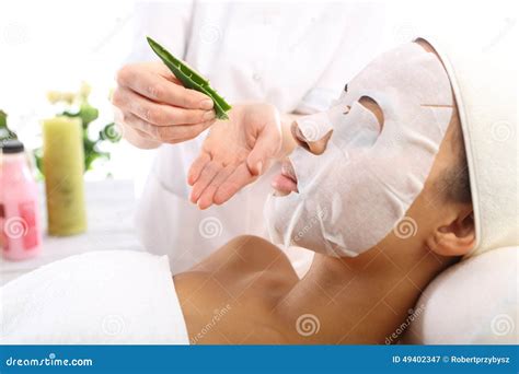 Aloe Vera .Facial Mask, the Woman at the Beautician Stock Image - Image ...