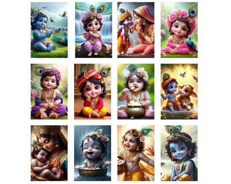 Baby God Bal Krishna Posters A4 Size Pack of 12 With Glue Dots – Tees Inc
