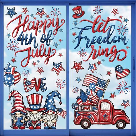 6 Sheets Patriotic Window Clings Happy 4th of July Window Stickers ...