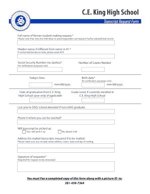 Printable High School Transcript Request Form Template | pdfFiller