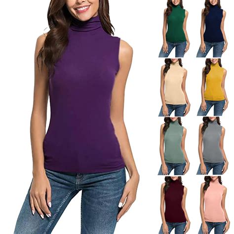 DDAPJ pyju Women Sleeveless Mock Turtleneck Tank Tops Slim Fit Stretchy ...