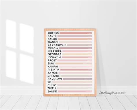 Cheers in Different Languages Print Pink Beige Typography | Etsy