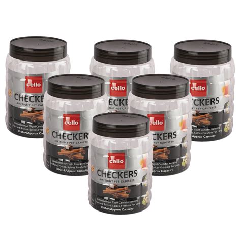 Buy CELLO Checkers Pet Plastic Airtight Canister Set of 6, 1200ml, Grey ...