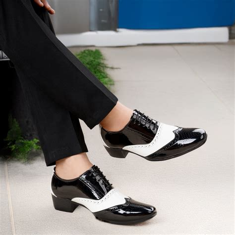 Men's Height Increasing Black and White Faux Leather Mafia Oxford Brog ...