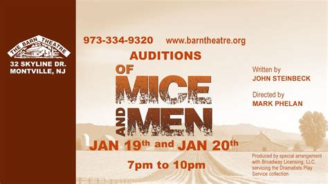 Auditions: Of Mice and Men at The Barn Theatre, 32 Skyline Dr (PO Box ...