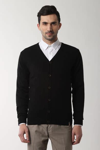Buy Men Black Knit V Neck Cardigan Online - 392628 | Peter England