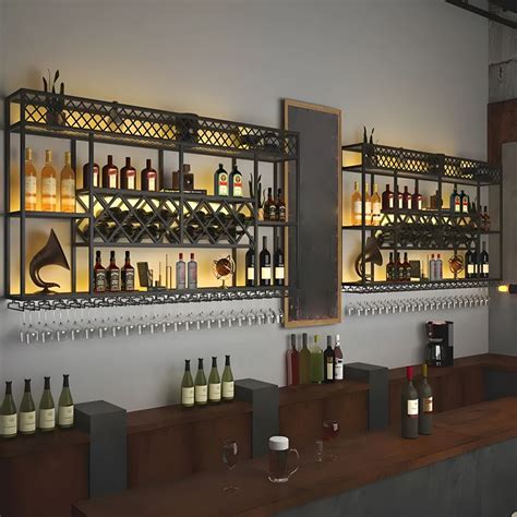 Industrial Wall Mounted Stackable Metal Wine Holder Rack with Shelf ...