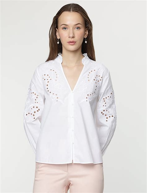 Buy Linen Rich Embroidery Bishop Sleeves Blouse at Marks & Spencer