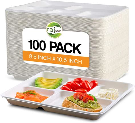 Amazon.com: Raj Eco 5 Compartment Plates 100 Pack Compostable Plates ...