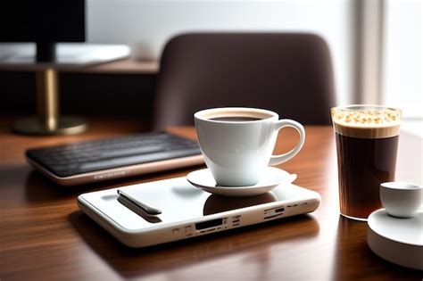 Image Work Desk with Laptop and Coffee 的图像结果