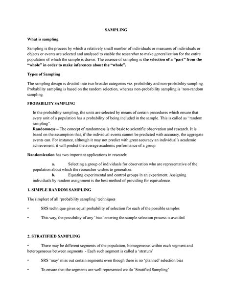 Sampling - simple notes - SAMPLING What is sampling Sampling is the ...