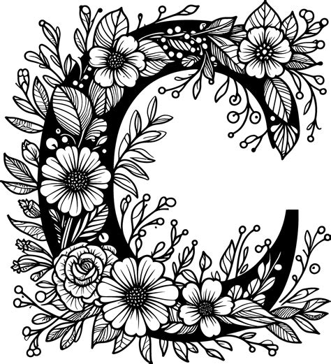 Letter C with flower pattern isolated silhouette black and white 49054289 Vector Art at Vecteezy