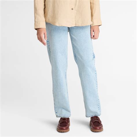 Straight Denim Trousers for Women in Light Blue