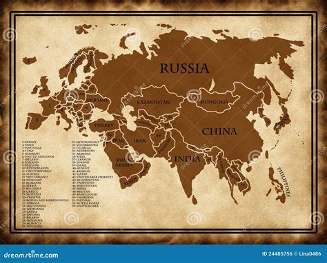 Map of Eurasia stock illustration. Illustration of land - 24485756