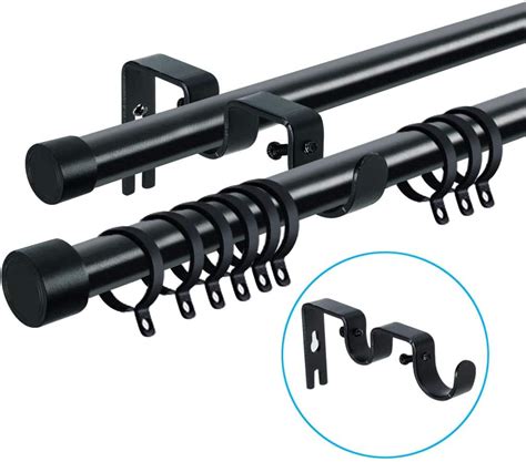 Buy TLBTEK 3pcs Black Curtain Rod Bracket, Double Curtain Rod Hanging ...