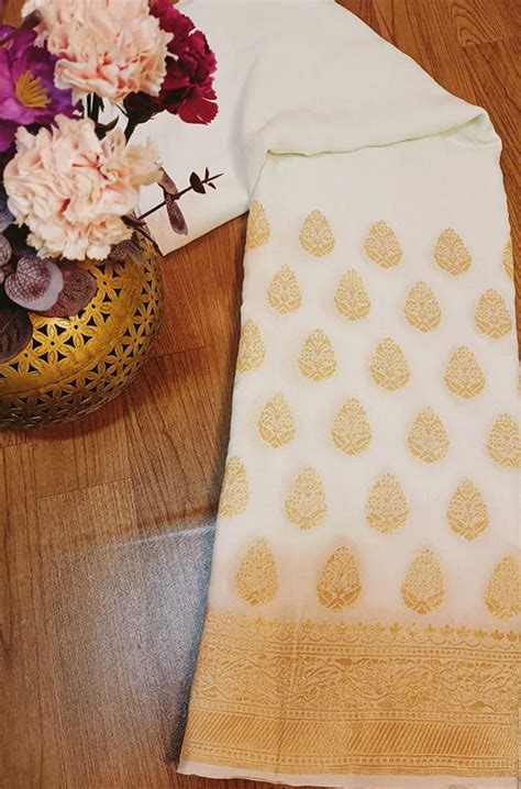 Dyeable Banarasi Pure Georgette Fabric (1Mtr) – Luxurion World- Crafted ...
