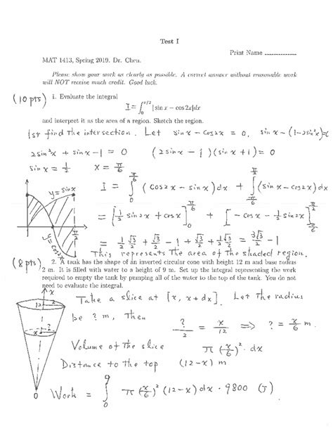 Calc II Practice Test (First Half Calc II) - MAT 1413 - Studocu