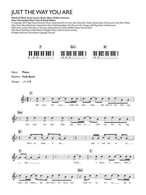 Just The Way You Are Sheet Music | Bruno Mars | Keyboard (Abridged)