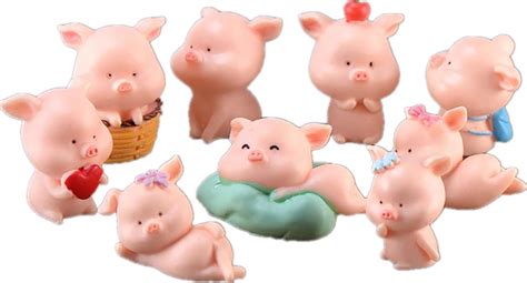 Buy 9 Pieces Cute Pink Piggy Toy Figures Miniature Pig Cake Toppers ...