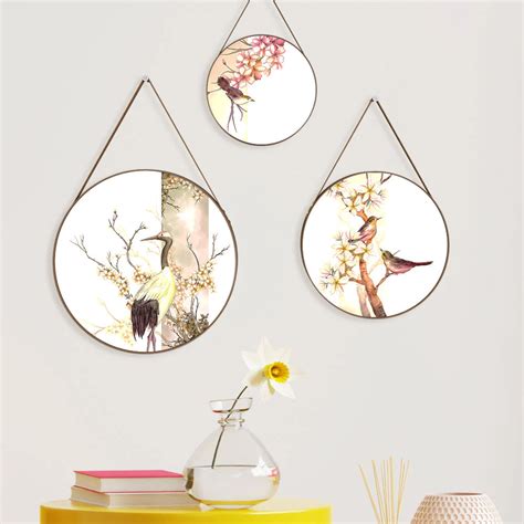 Floral Birds Round Framed Wall Art Set of 3 – Decors Mantra