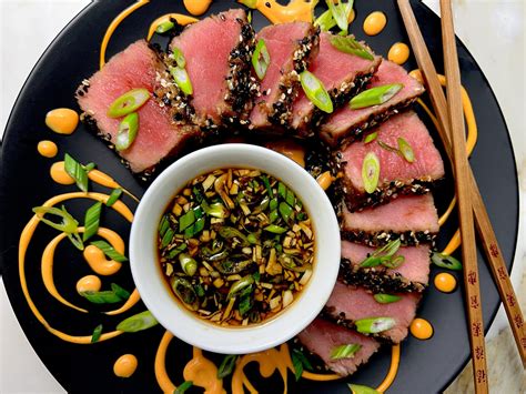 SESAME CRUSTED AHI TUNA WITH GINGER SOY DIPPING SAUCE | Ahi tuna recipe ...