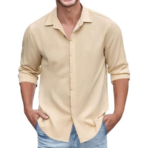 NOLDARES Mens Long Sleeve Button Up Shirts Free No Tuck Shirt Stretch ...