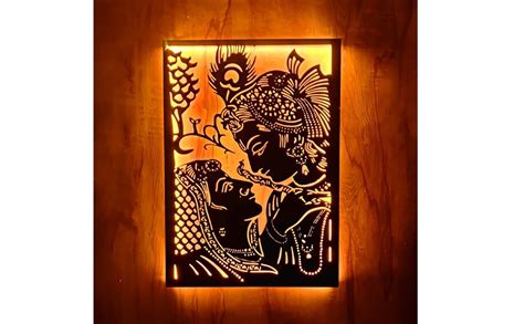 EU Radiant Radha Krishna Metal Wall Art with LED Light-Perfect Home ...