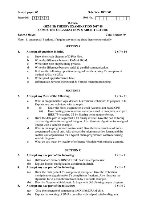 Computer Organization Architecture RCS 302 - Printed pages: 02 Sub Code ...