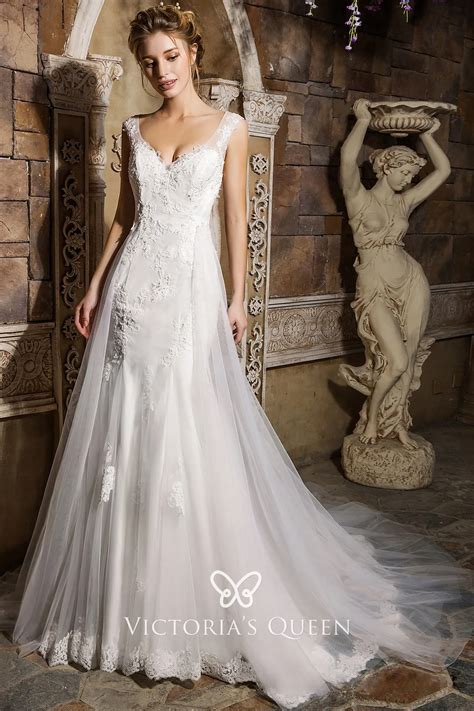 V Neckline Mermaid Wedding Dress with Tulle Overskirt - VQ