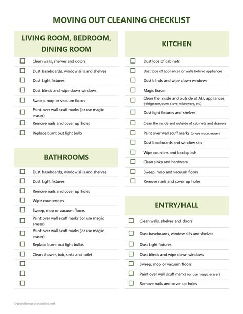 Printable Moving House Cleaning Checklist