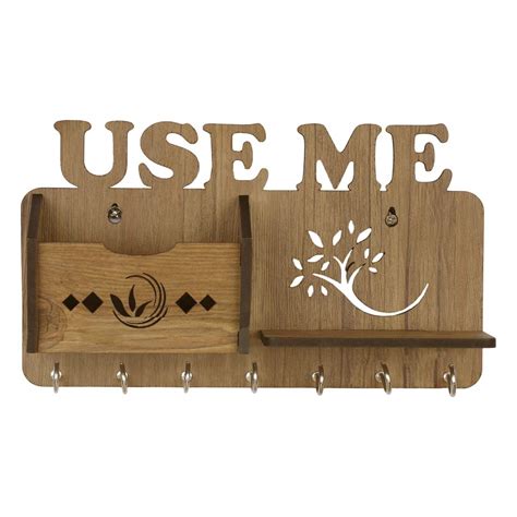 Sehaz Artworks UseMe-Side-Shelf-WT-KeyHolder Wooden Key Holder (7 Hooks ...