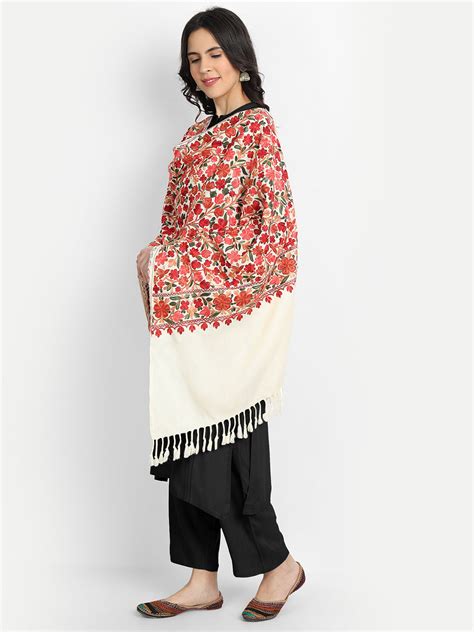 Women Kashmiri Aari Embroidery Woollen Stole | Off White | – Zamour